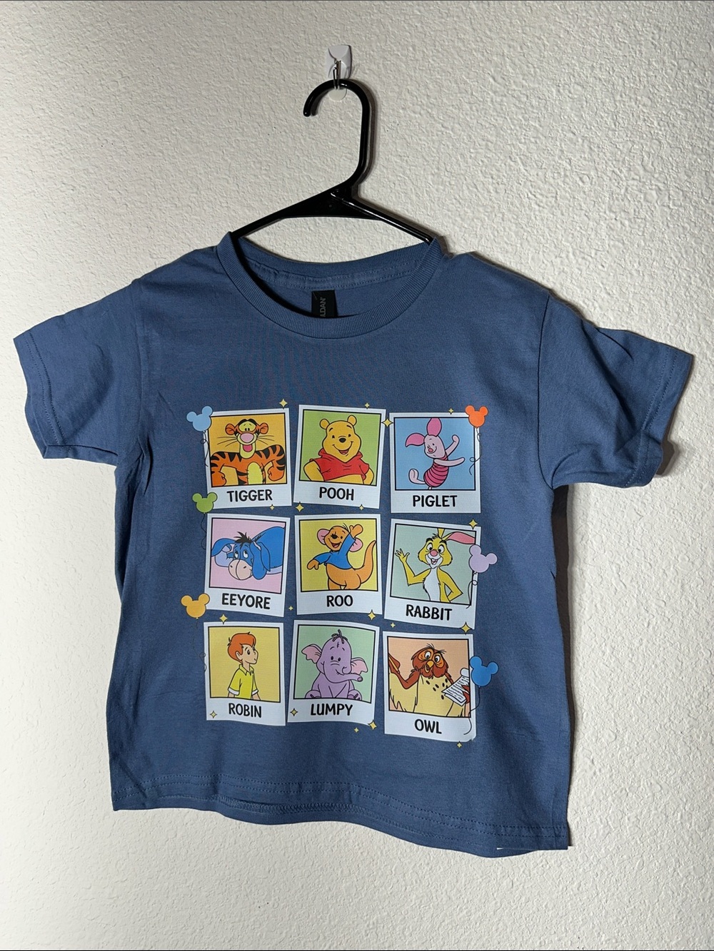 Gildan Blue Kids T-Shirt with Winnie the Pooh Character Grid